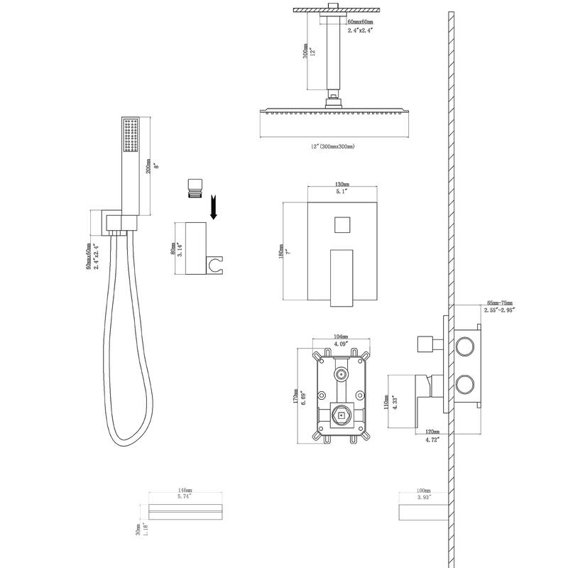 Topcraft 12-inch Ceiling Mount Square Shower System with Rough-in Valve - 12*12
