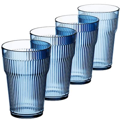 Elle Decor Acrylic Ribbed Water Tumblers Set of 4 - 14 oz.