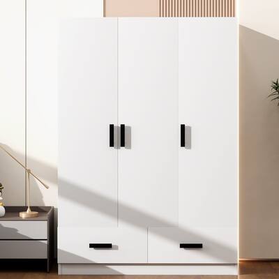 Freestanding Armoire Wardrobe for Bedroom, 3 Doors Closet Storage Cabinet with Storage Drawers, Shelves and Hanging Rod