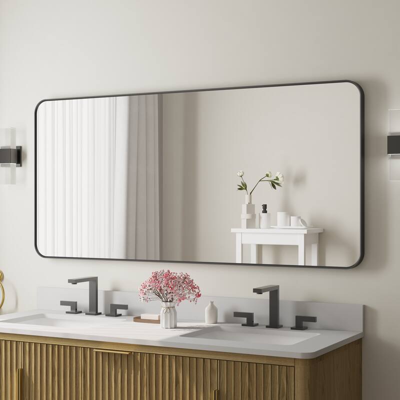 Modern Bathroom Rectangular Wall Mounted Anodized Aluminum Framed Vanity Mirror - 60in.Wx 28in.H - Matte Black
