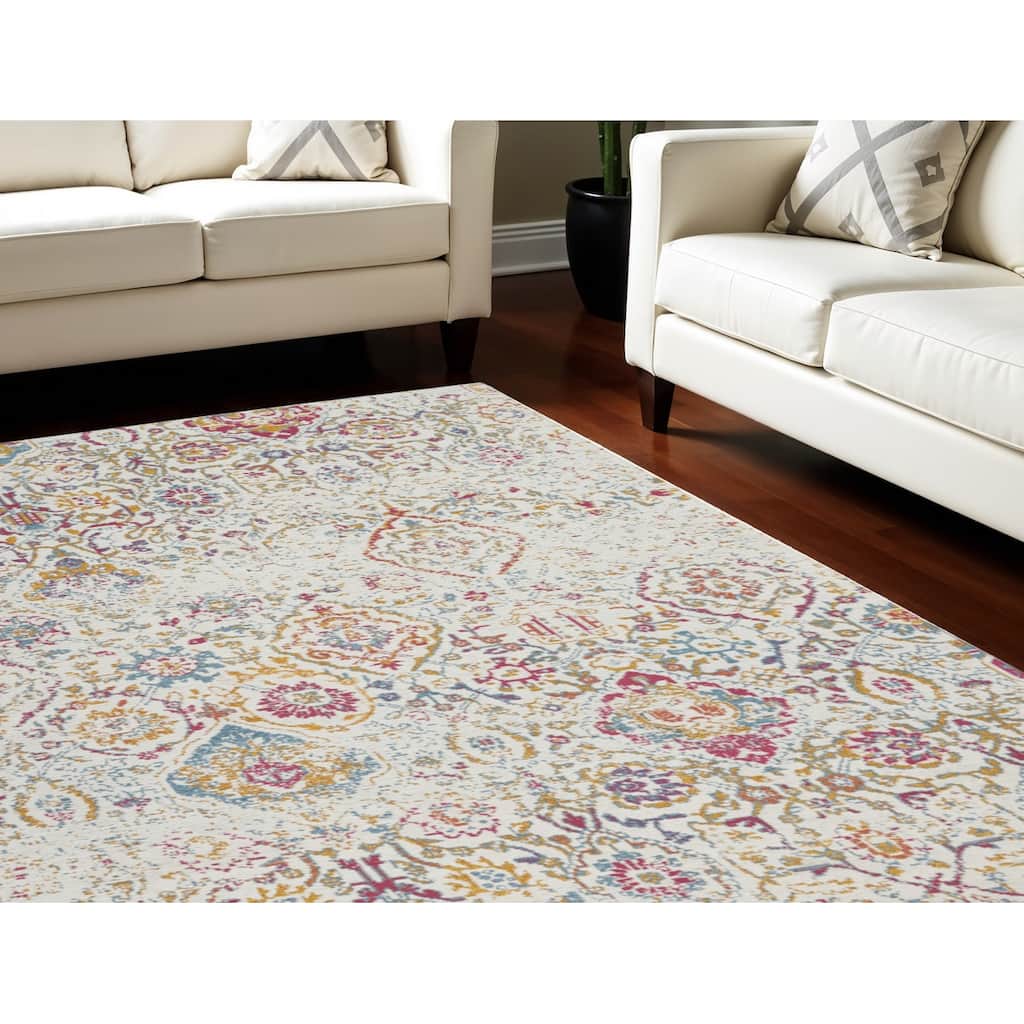 Power Loomed Distressed Stain Resistant Low Pile Area Rug - 120' X '96' X '0.25