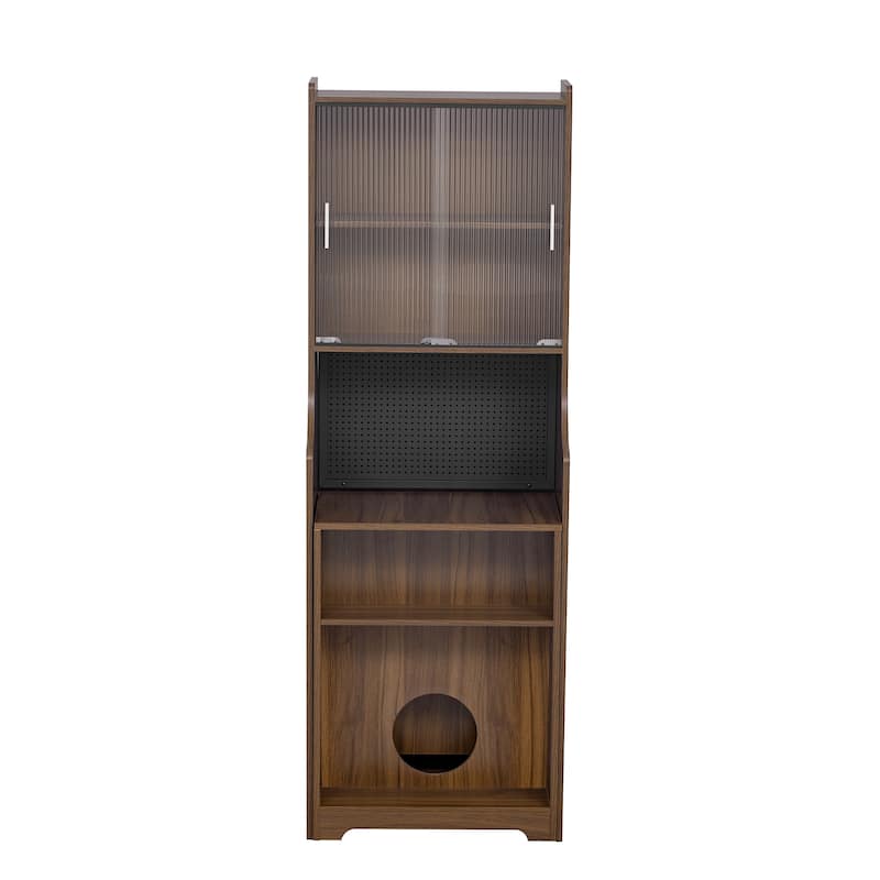 Foldable Wooden Desk with Hutch & Storage, Pet-Friendly Home Office Workstation with Shelves, Cat Bed & Scratching Post