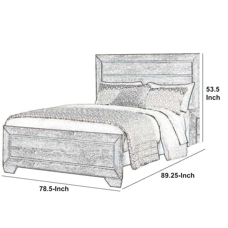 Transitional Style California King Bed with Plank Headboard, Taupe Brown