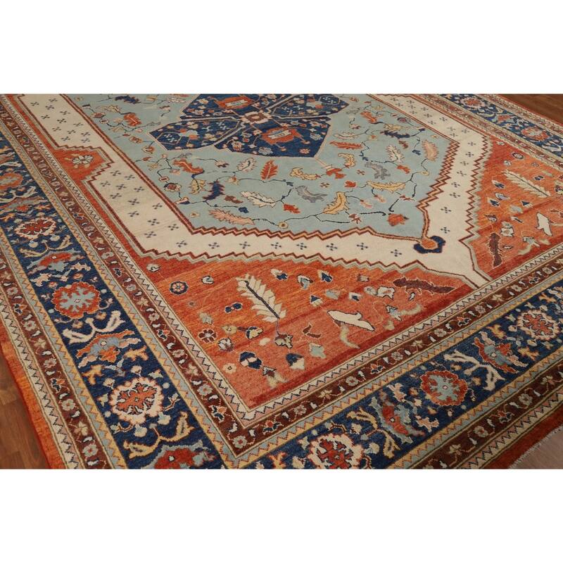 Blue & Orange Sultanabad Vegetable Dye Rug Hand-Knotted Wool Carpet - 8'11" x 12'2"