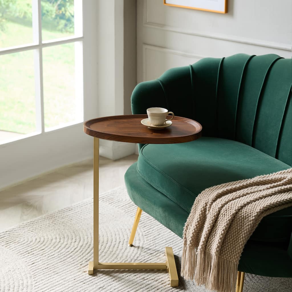 Brody Collection Gold Metal C-Shaped Wood Side Table