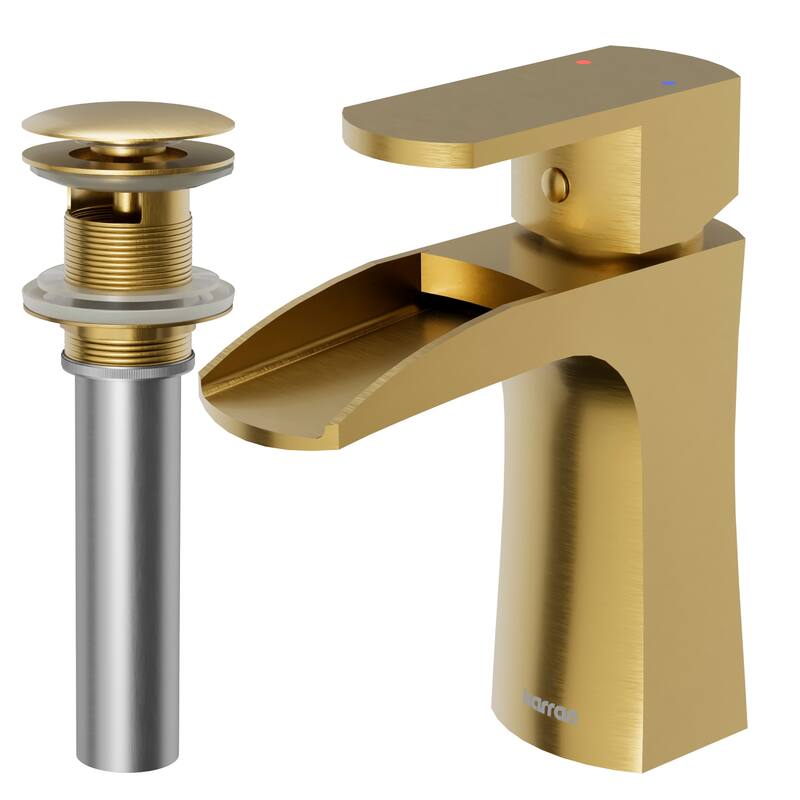 Karran Kassel Single Hole Single Handle Basin Bathroom Faucet with Matching Pop-up Drain - Brushed Gold