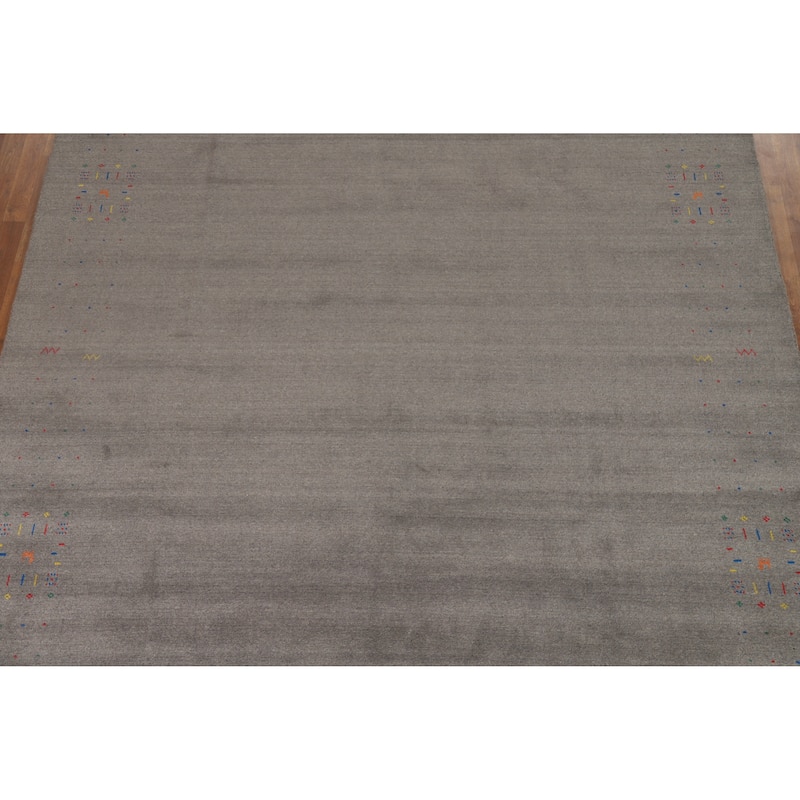 Hand Knotted Oriental 100% Wool Carpet Tribal Tribal Greys & Charcoal Gabbeh Area Rug - 12' 3'' X 8' 11''