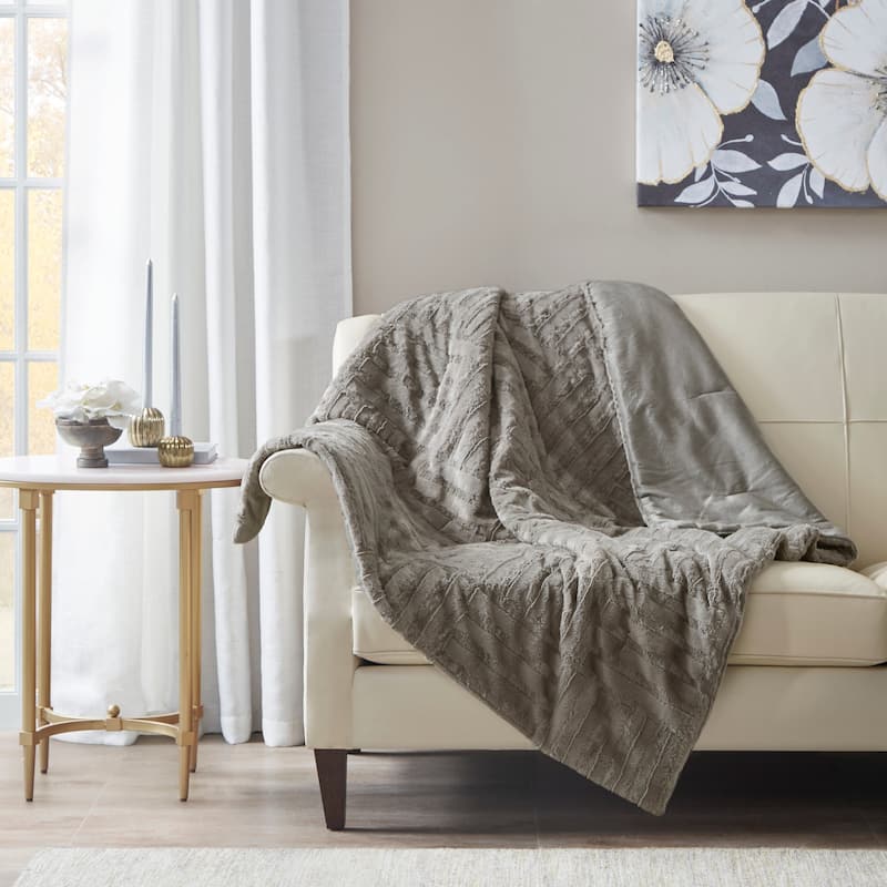 Madison Park Polar Ultra Plush Down Alternative Throw - Grey