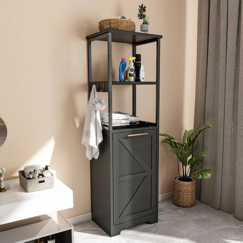 Moasis 53"H 3-Tier Tilt Out Laundry Hamper Bathroom Storage Shelf Cabinet with Basket