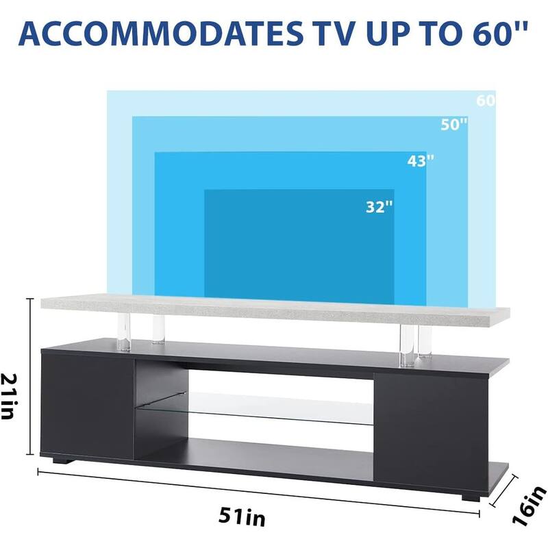 Modern LED TV Stand, Gaming Entertainment Center Media, for 60 Inch TV Table with Side Cabinet, for Living Room, Grey+Black