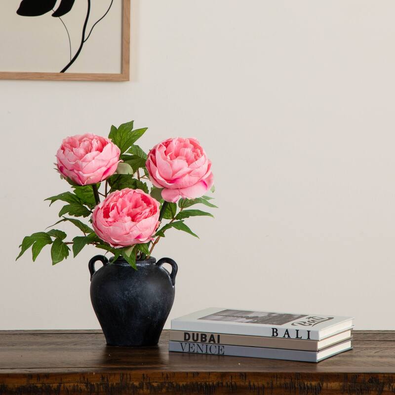 Peony Artificial Floral Stem Sprays - 20" - Set of 3 - Pink