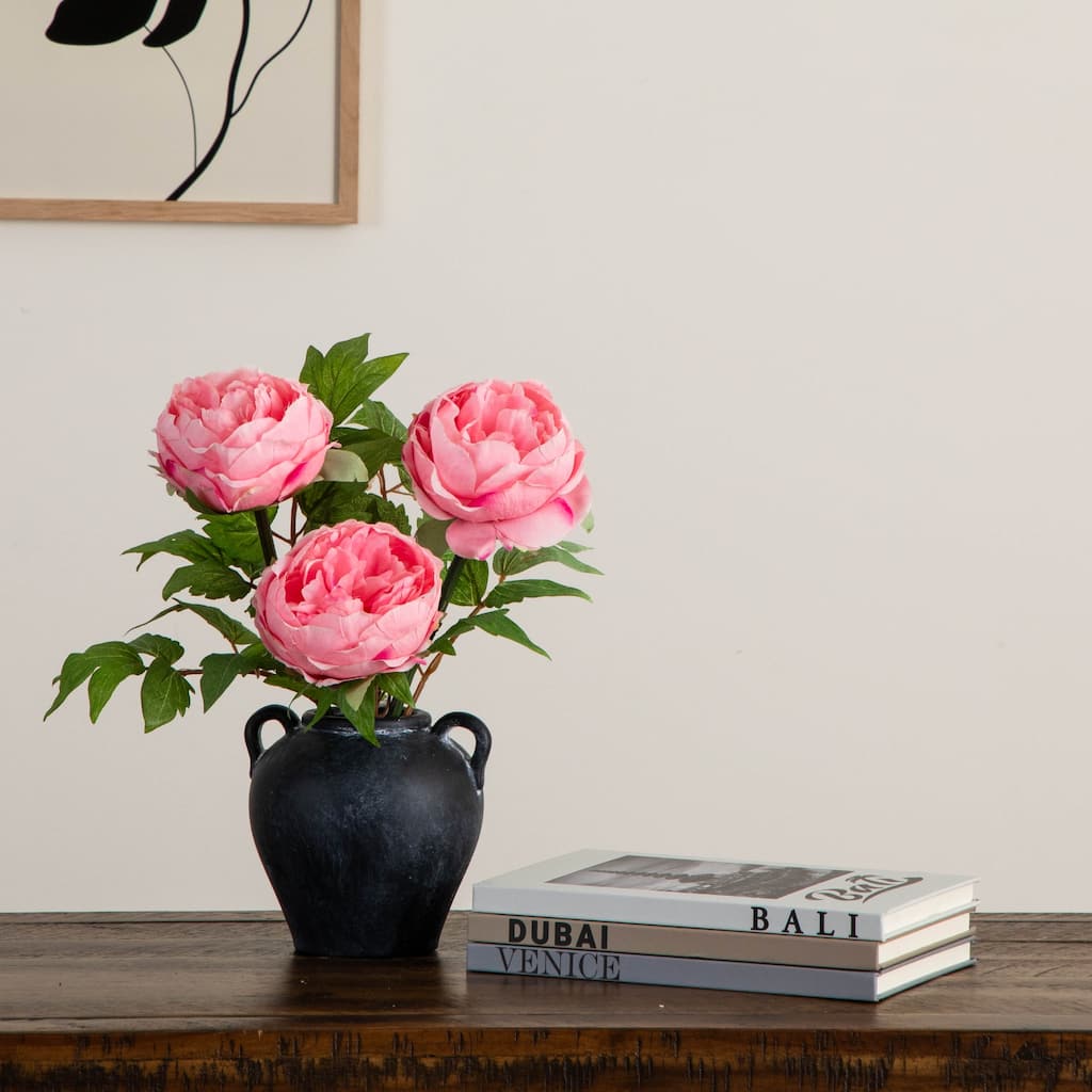 Peony Artificial Floral Stem Sprays - 20" - Set of 3 - Pink