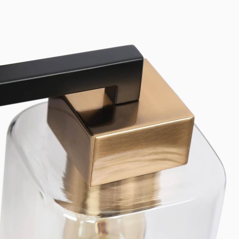 Caylin Modern 2-Light Black Gold Bathroom Vanity Light Square Glass Wall Sconces - 12"L x 5.5"W x 10"H