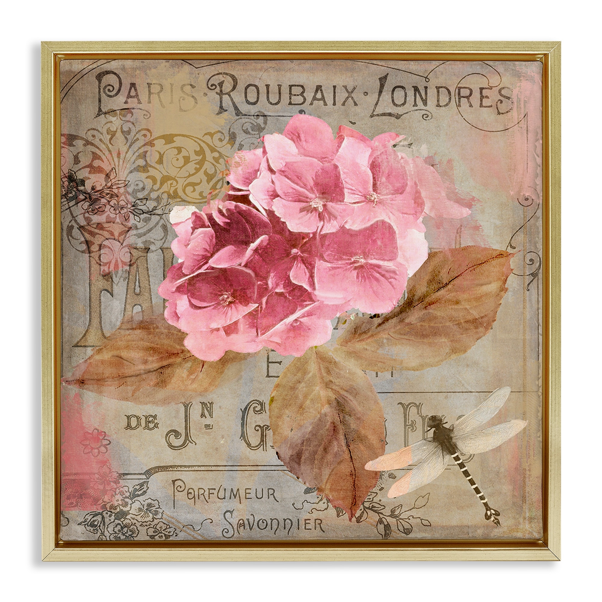 Stupell Vintage French Hydrangea Framed Floater Canvas Wall Art Design By Sasha