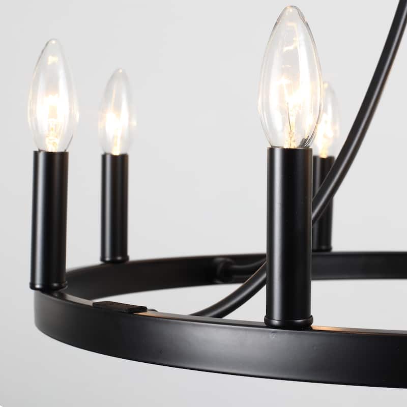 8-light Rustic Farmhouse Wagon Wheel Chandelier Candle Dining Room Lighting Fixtures for Kitchen Island Foyer - N/A