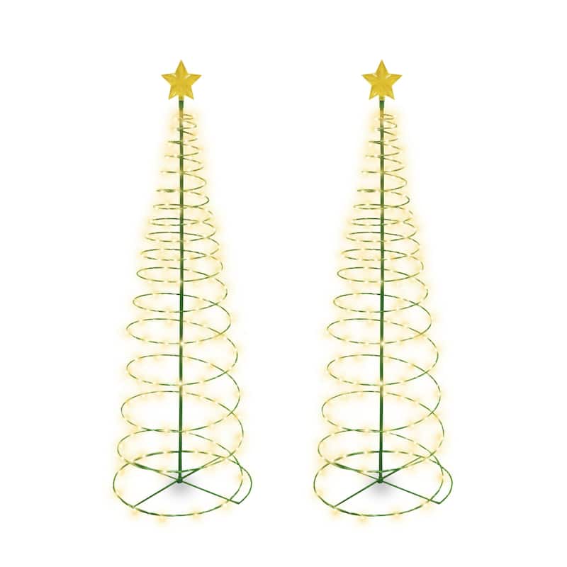 4' Ft Solar Pre-Lit LED Metal Christmas Tree Holiday Light Decoration - 1 or 2 Pack