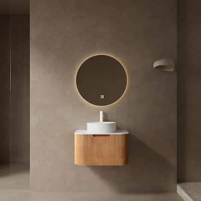 Bathroom Vanity with Sink Wall-Mounted Floating Curved Edges Striped Bathroom Storage Cabinet with a Drawer Available in 3 sizes