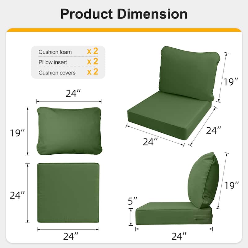 24"x24"x5"Waterproof Outdoor Deep Seat Cushion Set for Patio Furniture