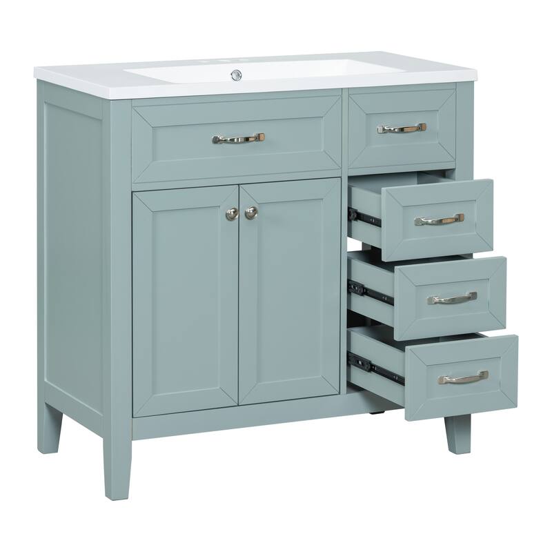 36" Blue Bathroom Vanity with Undermount Sink, Freestanding Design, Solid Rubber Wood & MDF Cabinet