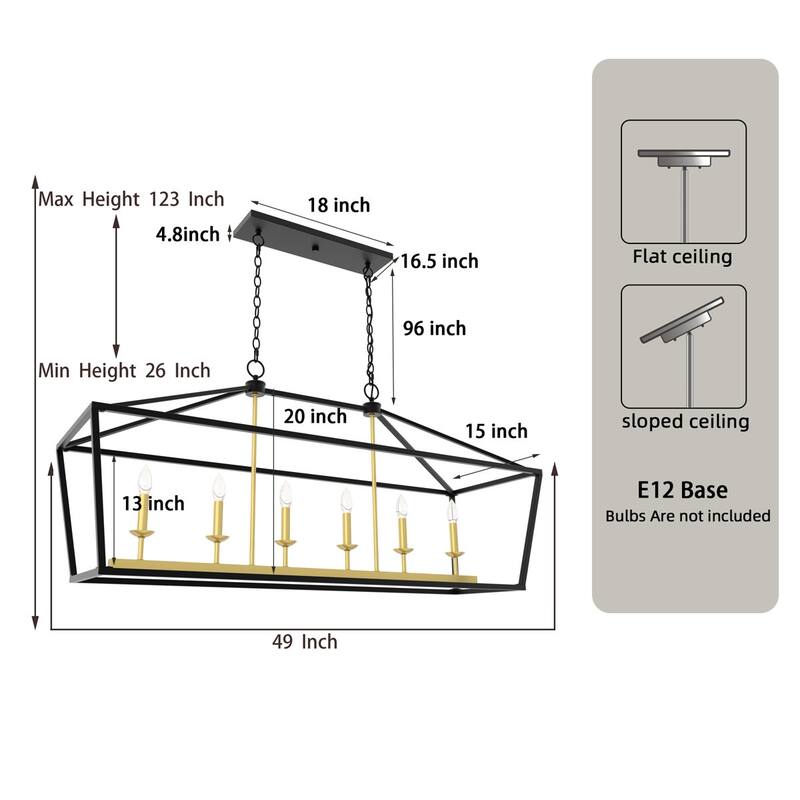 Acroma Mid-century Modern 6-light Kitchen Island Rectangle Chandelier - 49In