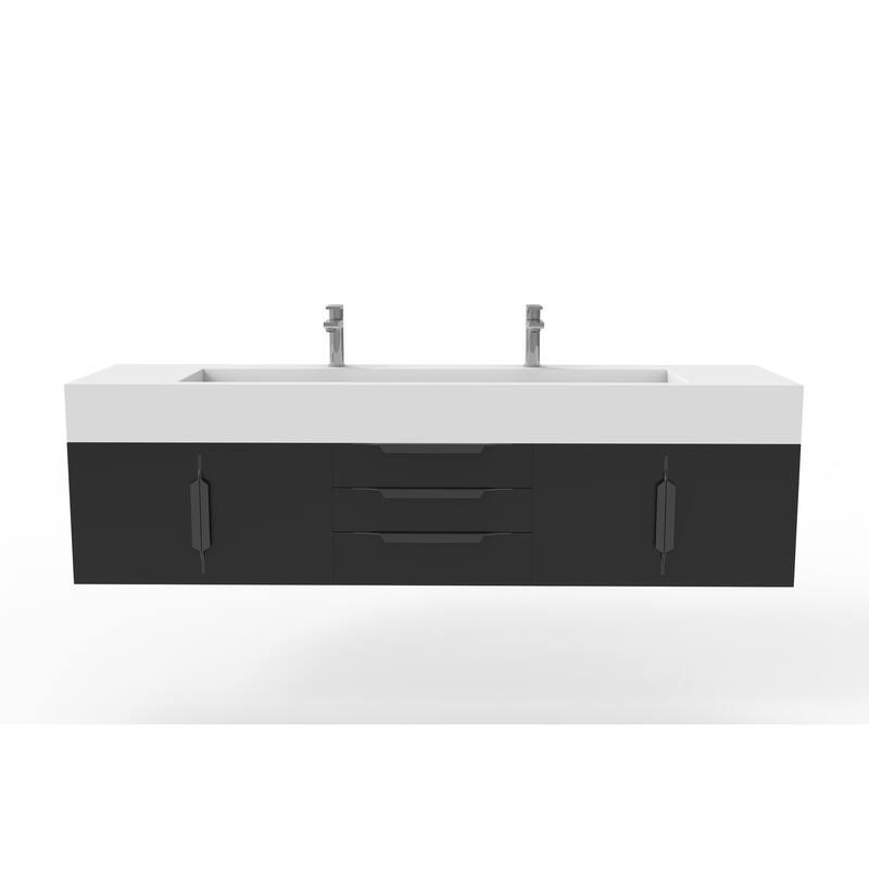 Nile 72" Wall Mounted Bathroom Vanity Set w/ White Top