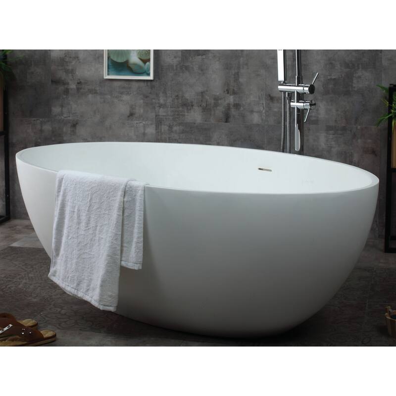 ALFI brand AB9941 67" White Oval Solid Surface Smooth Resin Soaking Bathtub
