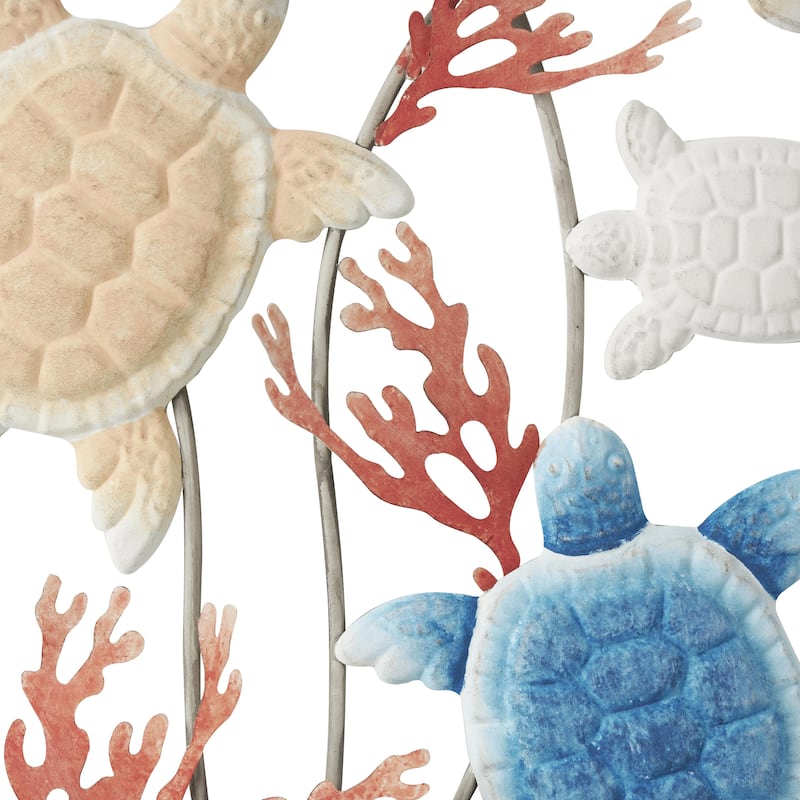 Metal Turtle Swimming Home Wall Decor with Red Coral Accents - Multi Colored - Roche River Decor