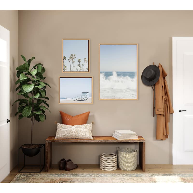 Kate and Laurel Sylvie Waves Crashing Framed Canvas by Caroline Mint