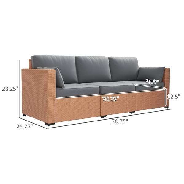 dimension image slide 0 of 4, Outsunny Wicker Patio Couch, PE Rattan 3-Seat Sofa, Outdoor Furniture