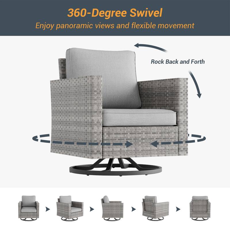 Livoosun Patio Outdoor Furniture Gray Rattan Swiveling Rocker Chairs Set With Thick Cushions