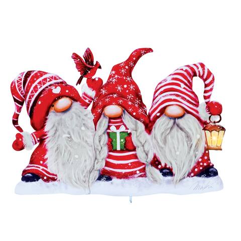 Holiday Gnome Trio Lighted Outdoor Garden Stake - 20 x 20.5 x 1.25