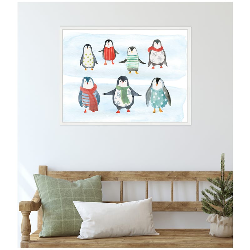 Kate and Laurel Sylvie Framed Canvas Winterwonder Penguins by Turnowsky