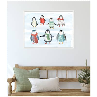 Kate and Laurel Sylvie Framed Canvas Winterwonder Penguins by Turnowsky