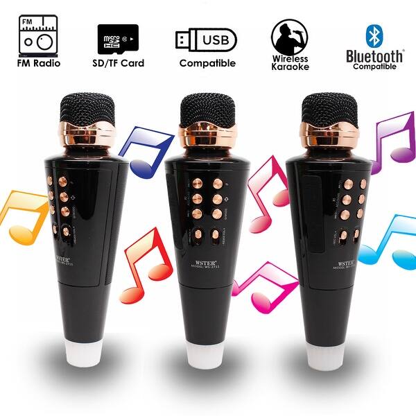 wireless karaoke bluetooth mic speaker disco led for ios android w colorful led base black on sale overstock 18527234