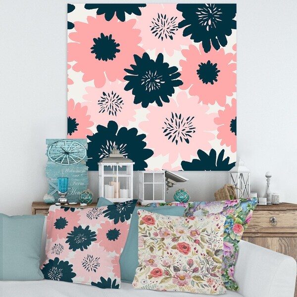 Designart 'Pink And Black Flowers II' Modern Canvas Wall Art Print ...