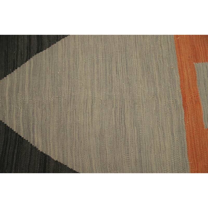 Hand Woven Oriental 100% Wool Carpet Southwestern Modern Greys & Charcoal Kilim Area Rug - 8' 10'' X 5' 7''