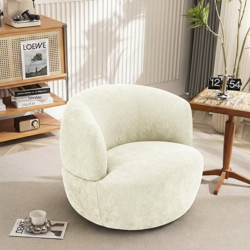 Troy 360-Degree Swivel Accent Chair in Soft Neutral Chenille
