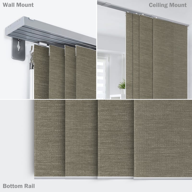 GoDear Design Natural Woven Adjustable Sliding Panel Track Blinds, Vertical Blinds, Earth Tone Color, 45.8"- 86" W x 96" L