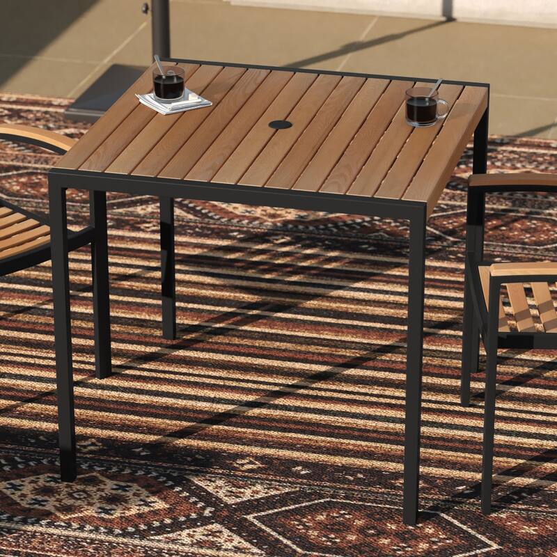 Square All-Weather Faux Teak Patio Dining Table with Steel Frame - Seats 4