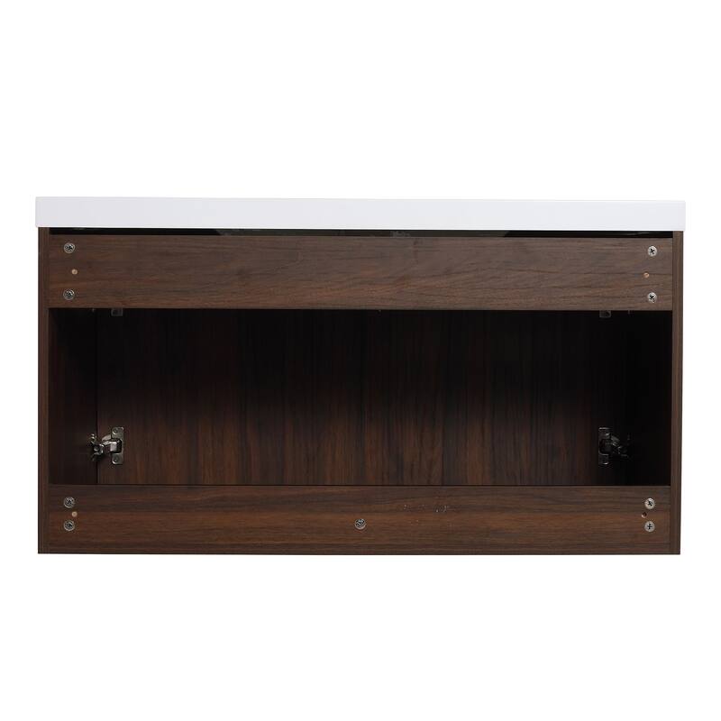 Wood Wall-Mounted Bathroom Vanity Set with Integrated Resin Sink