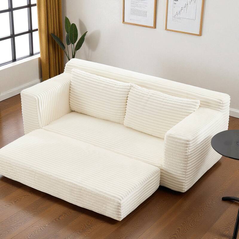 Convertible Memory Foam Loveseat Sofa Bed, No-Assembly Corduroy 2-in-1 Couch with Steel Frame for Small Spaces