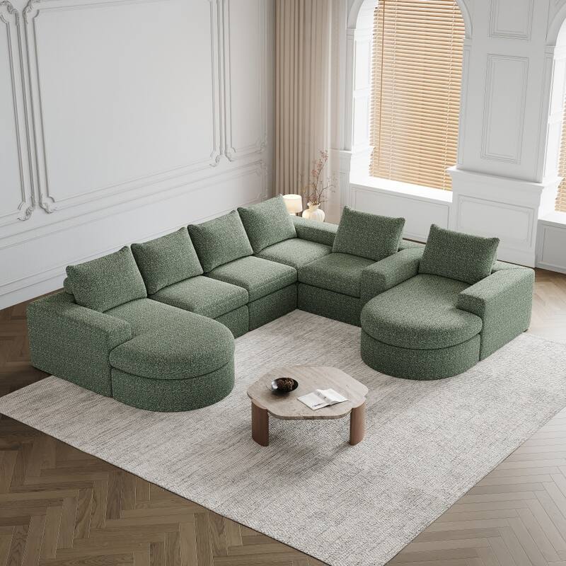 Modern L-Shaped Chenille Sectional Sofa with Chaise and Six modules