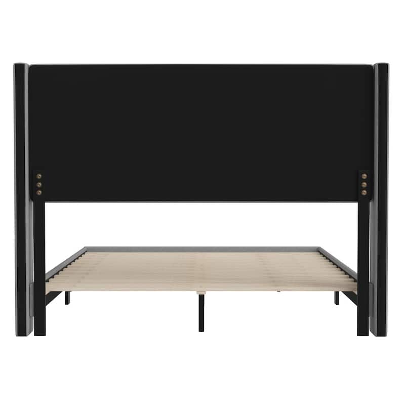 Upholstered Platform Bed with Wingback Headboard