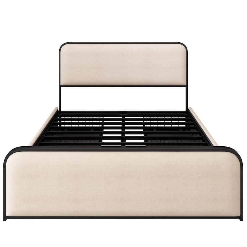 King Size Metal Bed Frame with Curved Headboard and 4 Storage Drawers