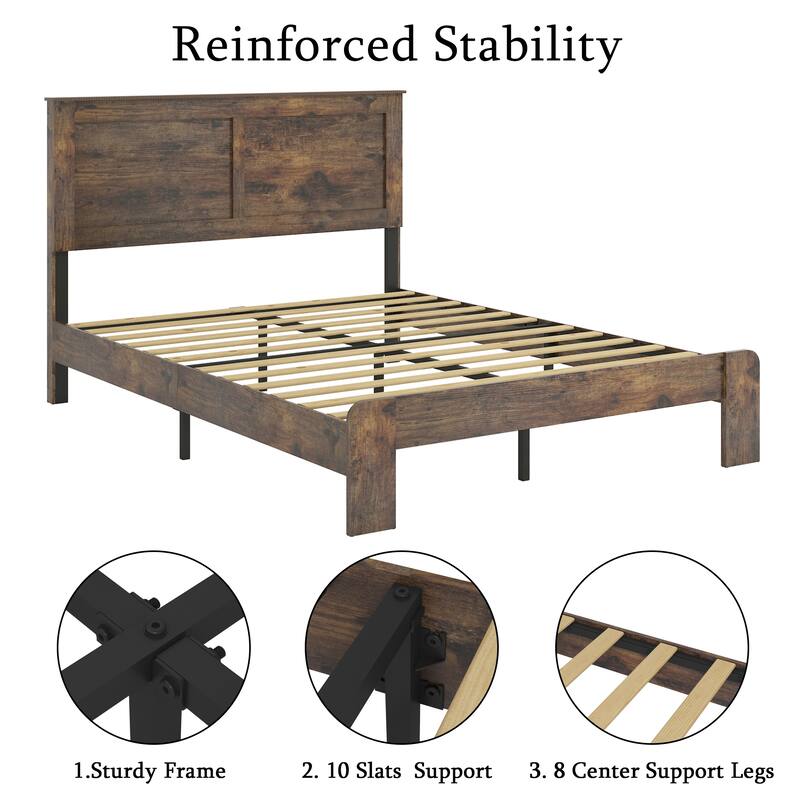 Wood Platform Bed Frame Large Under Bed Storage and Noise Free, King/Queen/Full Size