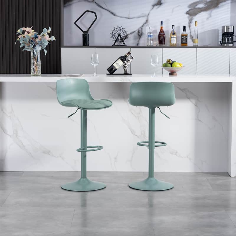 Counter Height Bar Stools Set of 2, Height Adjustable Swivel Bar Stools, Armless PU Leather Kitchen Island Chairs - Mint Green
