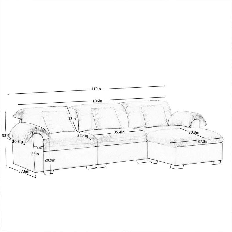 Velvet Fabric Modular Cloud Couch with Storage Seat,Free Combination