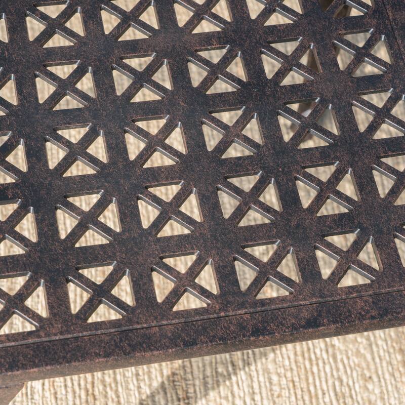 Roomfitters Outdoor 19" Cast Aluminum Side Table with Lattice Design, Patio Accent Table, Bronze