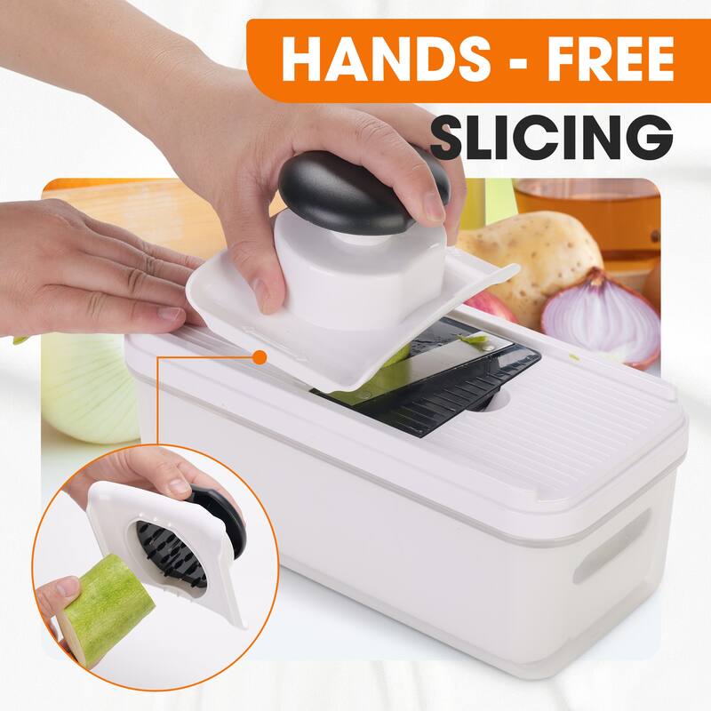 Cheer Collection Vegetable Slicer with 5 Blades and Storage Container Black White