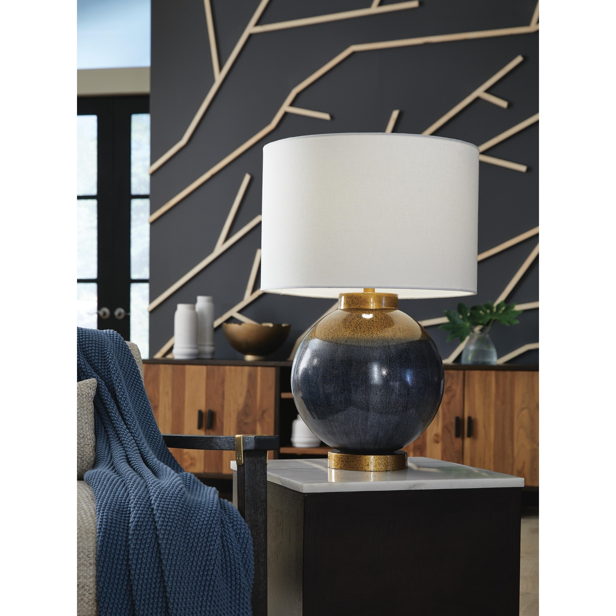 Signature Design by Ashley Adara Blue/Gold Table Lamp - 18" W x 18" D x 28" H